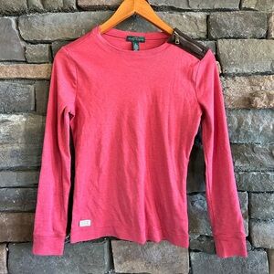 Ralph Lauren Preppy Apple Red Fall Elbow Patch Long Sleeve Thermal Tee Women’s S